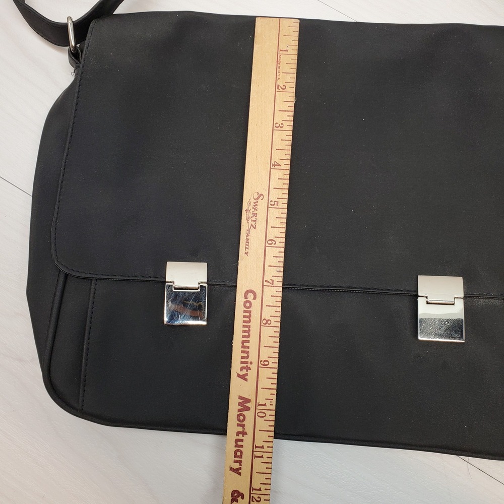 Black Messenger Bag Crossbody Bag PVC Adjustable Strap Silver Buckle - Picture 3 of 11